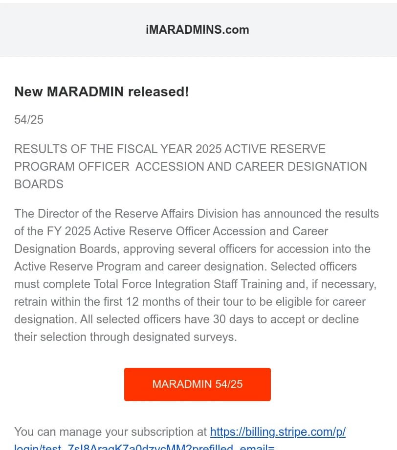 Picture of iMARADMINS.com notification e-mail